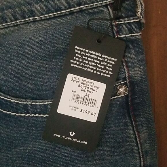 True Religion ROCCO BIG T SKINNY JEANS Mens size 36 waist, 32 Length, NWT - Picture 3 of 10